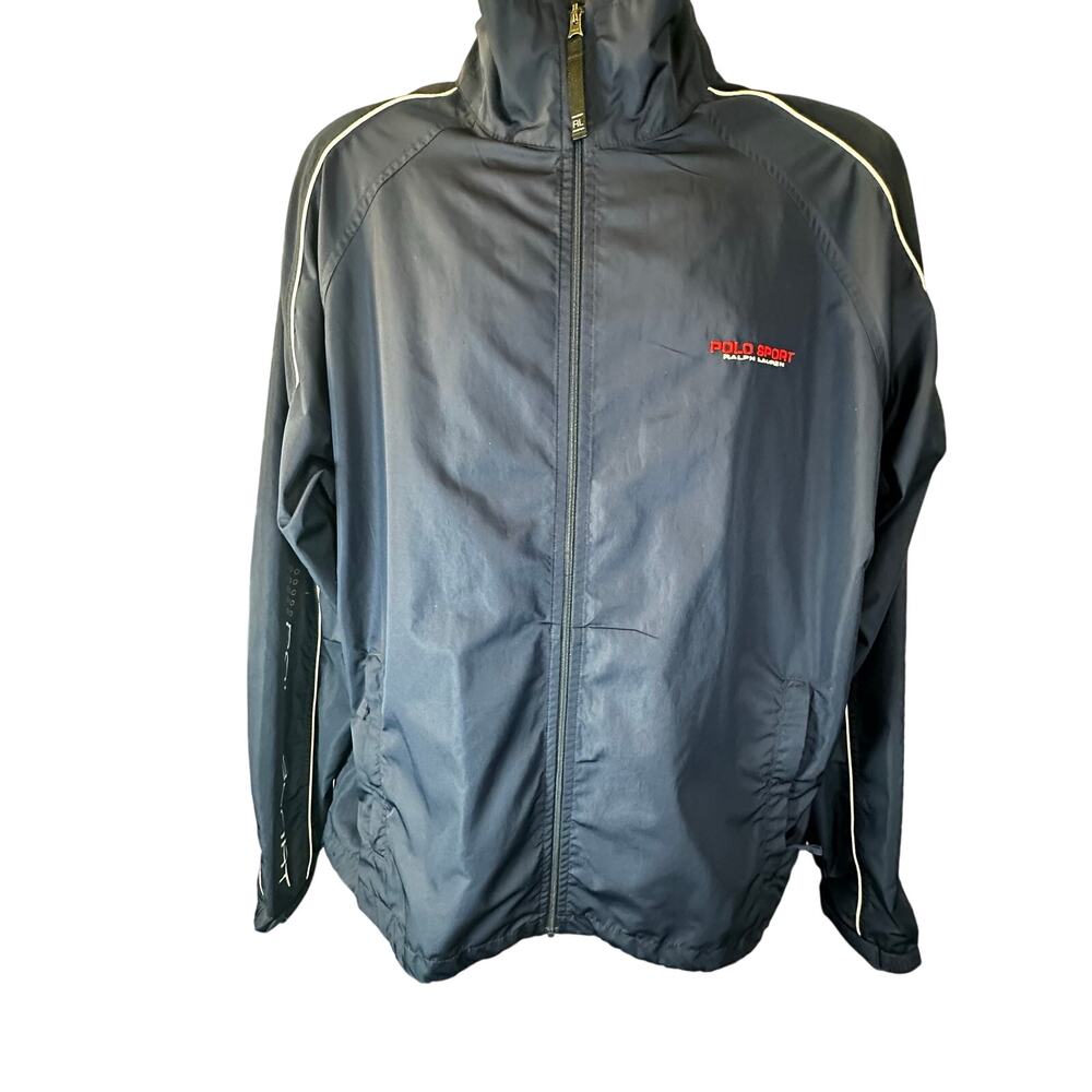 VINTAGE 90s Polo Sport Ralph Lauren Windbreaker Jacket Mens XL Navy Sleeve Logo